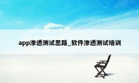 app渗透测试思路_软件渗透测试培训